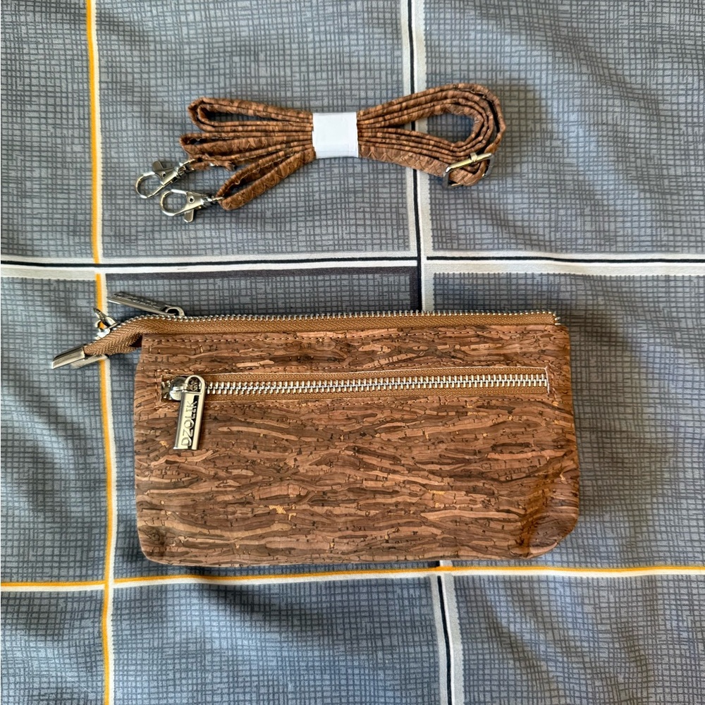👜NWT DZOLIK Brown Cork Textured Crossbody/Wristlets Bag